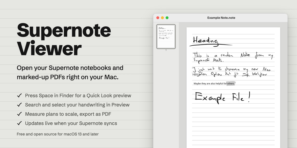 Supernote Viewer: a handwritten Supernote notebook opened in a native macOS window